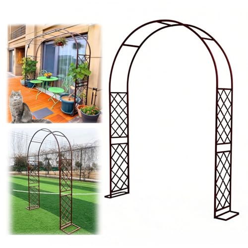 Arco de jardín, enrejado romántico para bodas, pérgola de metal para plantas trepadoras y rosas, soporte decorativo, tamaños: 140-370 cm, base marrón, decoración de jardín al aire libre
