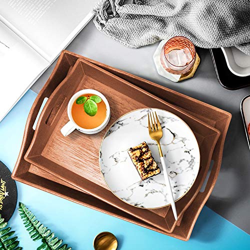Set Of 3 Large Serving Trays W/Handles Nesting Breakfast Serving Trays Afternoon Tea Tray Decorative Rectangular Display Tray Set Nested Food Tray Butler Serving Tray For Kitchen Party Dinner Snack #TOP3