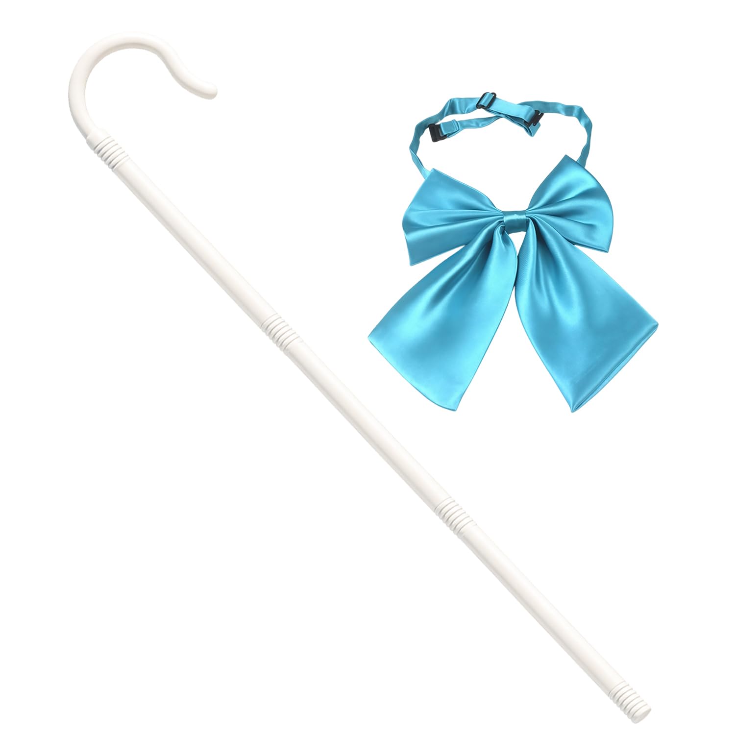 DVOFU Shepherd's Crook with Bow White Shepherd Staff and Blue Bow Tie Shepherd's Stick Costume Accessories Adult Little Bo Peep Costume Cane Staff Halloween Decorative Crutch