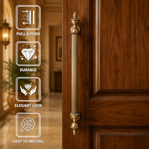 Image of GLOXY Premium Antique 30 inch Vintage Royal Taj Main Door Handle with 24 inch Hole-to-Hole Spacing - Decorative Push & Pull Aluminium Handle for Wooden & Glass Doors - Ideal for Homes, Villas & Restaurants