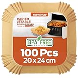 PORTENTUM Papier cuisson air fryer - 100 pièces Food-Grade sans BPA, 20×24 cm, adapté friteuses 5–8 L, solution idéale pour préparation saine