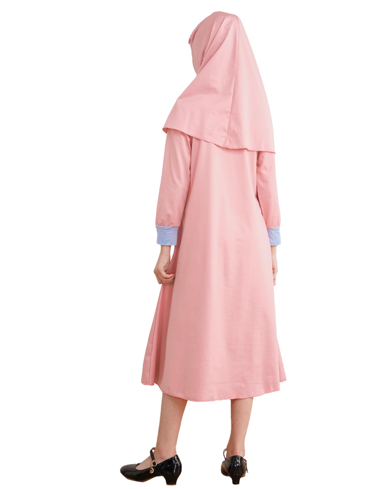 easyforever Kids Girls Solid Abaya Muslim One-Piece Prayer Dress Full Length Robe Islamic Maxi Dress with Headscarf Pink 12-18 Months