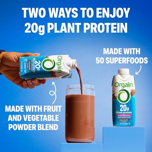 Image of Orgain Vegan Protein Shake,Creamy Chocolate-20g Plant Protein, Ready to Drink,50 Superfoods, 0g Sugar, Gluten Free, No Artificial Sweeteners, No Soy or Dairy Ingredients, 11 Fl Oz (Pack of 12),Bottle