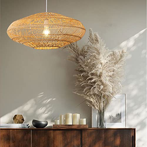 Abat-jour ovale en osier style bohème avec suspension réglable culot E27 - 7