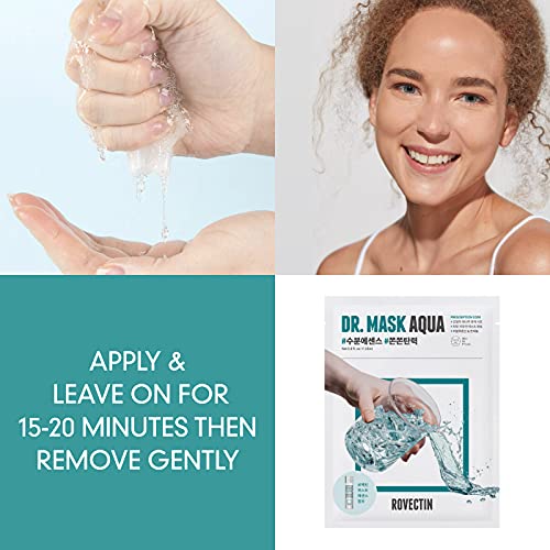 Rovectin] Dr. Mask Aqua (5 Ea.) - 7 Layers Of Hyaluronic Acid Facial Mask Sheet With Niacinamide (Vitamin B3) And Panthenol (Vitamin B5) #TOP3