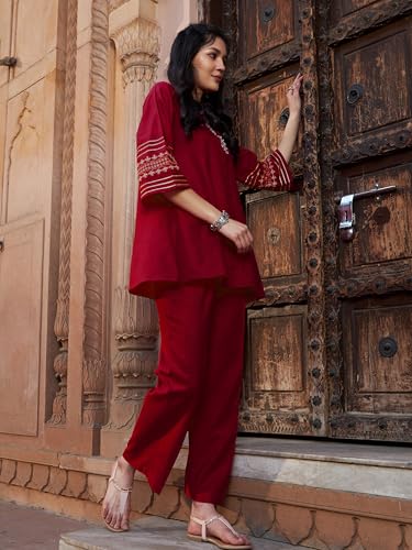 Image of Shae by SASSAFRAS Women Zari Embroidered Sleeve Top With Palazzos