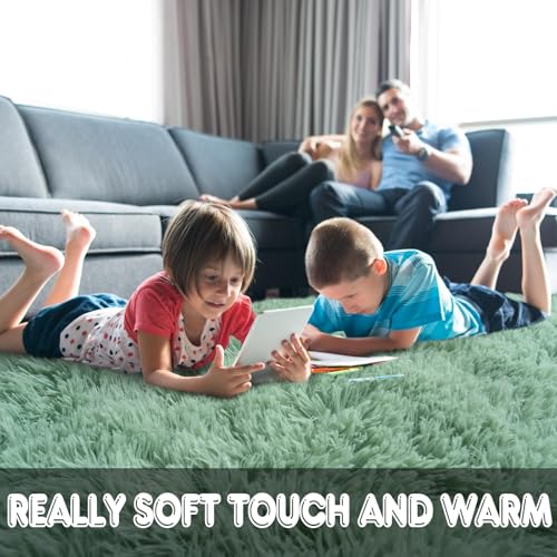 KING DARE Area Rugs 4x6 Rug for Bedroom, Fluffy Shaggy Washable 4 x 6 Sage Green Rug for Living Room Dorm, Plush Fuzzy Furry Non-Slip Soft Carpet for Playroom Kids Room Modern Aesthetic Rug