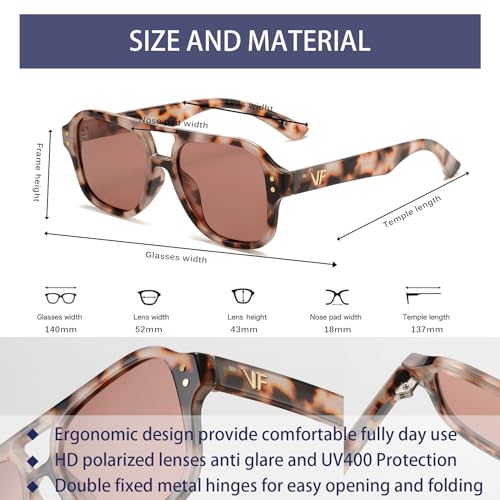 OUWEN Retro Polarized Square Aviator Sunglasses Womens Mens, Trendy Designer Rectangle Sun Glasses 70s Shades OW22394