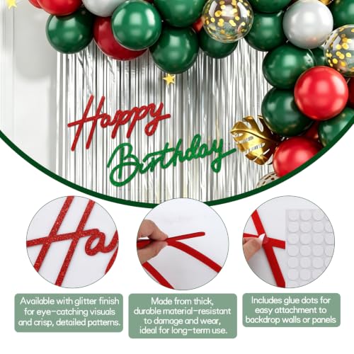 Image of TONIFUL Happy Birthday Sign for Backdrop - Glitter Red and Green Felt Banner - Includes Dot Glue - Perfect for Birthday Party Backdrop,Wall Decr,Balloon Arch,Photo Background