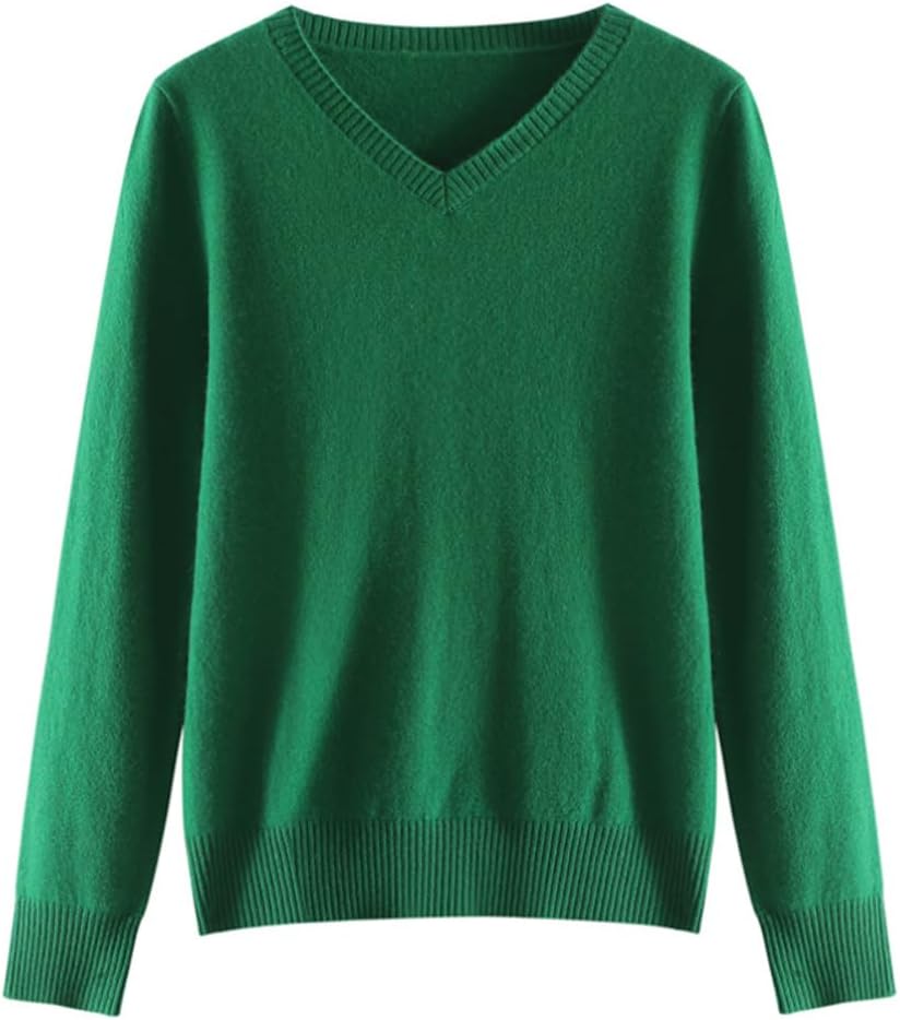 Women's Cashmere and Merino Wool Blend Long Sleeve Lightweight Warm V Neck Sweater