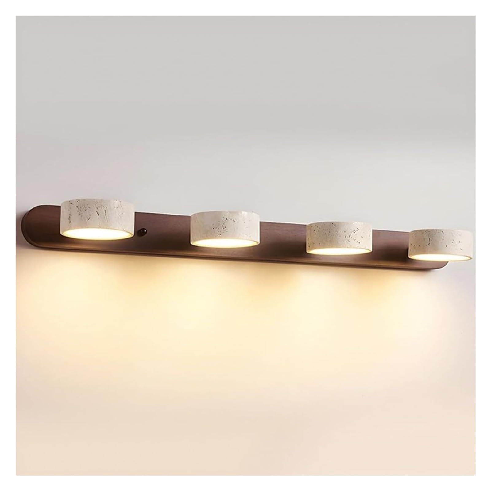 KHUKHU Wall Light Sconce 2 Light LED Wall Sconces Wabi-Sabi Travertine Wall Light Solid Wood Base Wall Mounted Light Bathroom Vanity Wall Lamp 180° Rotating Wall Lights Fixtures(Walunt,4-Light)