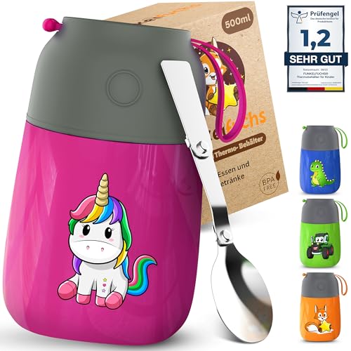Funkelfuchs® - Thermobehälter für Essen Kinder – 500ml, Pink Einhorn...