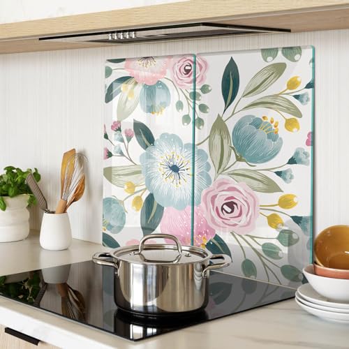 Planche à découper en verre trempé pivoines résistant à la chaleur