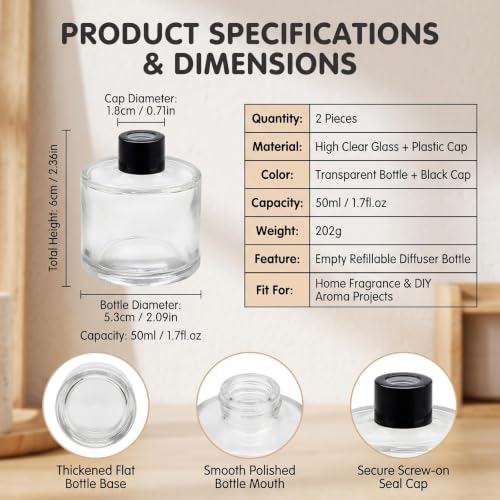 Set de 2 botellas difusoras redondas de vidrio con tapa negra miniatura 2