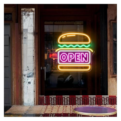 Néon Burger Open enseigne lumineuse idéale pour animer la vitrine d'un snack ou restaurant