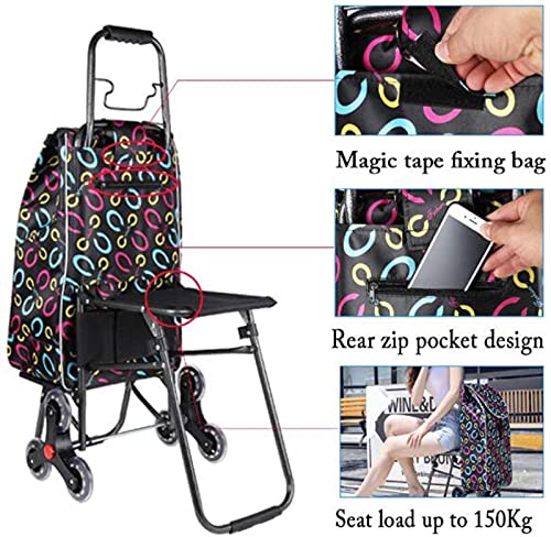 JeeKoudy Faltbarer Trolley, Faltbarer Einkaufswagen mit Sitz für behinderte 6-Rad-Einkaufstrolley-Tasche, Faltbarer… – Bild 6