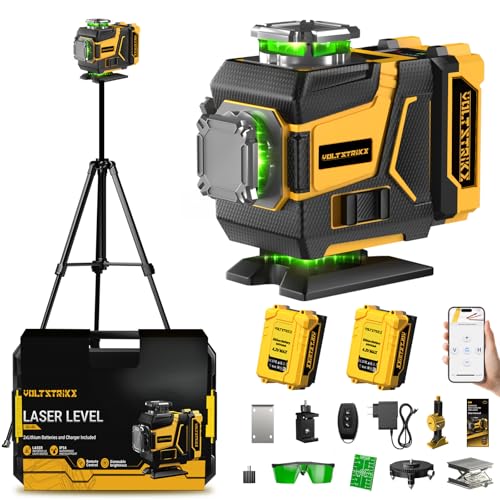 Niveau Laser 360 Autonivelant, 16 Lignes Lazer Niveaux Vert 4D, Laser Chantier avec trepied, 2 Batteries 6000mAh et Télécommande, IP54, pour Rénovation de Maison, Intérieur et Travaux Extérieurs