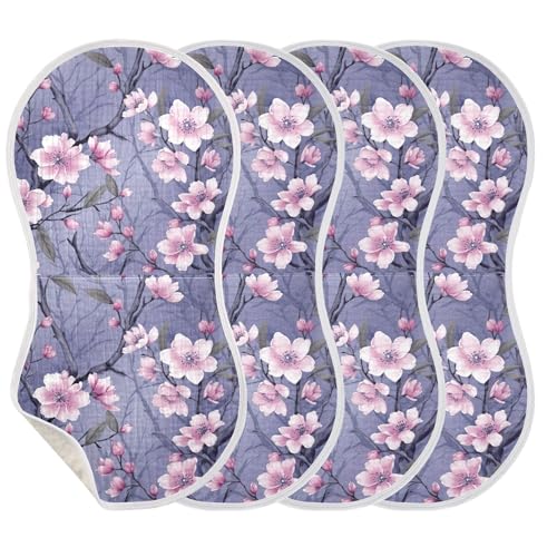 xigua Peach Blossom Baby Burp Cloths for Newborn Boys and Girls 4 Pack, Soft & Absorbent Cotton Baby Burp Cloth, Baby Washcloths, Newborn Towel, Burp Rags3
