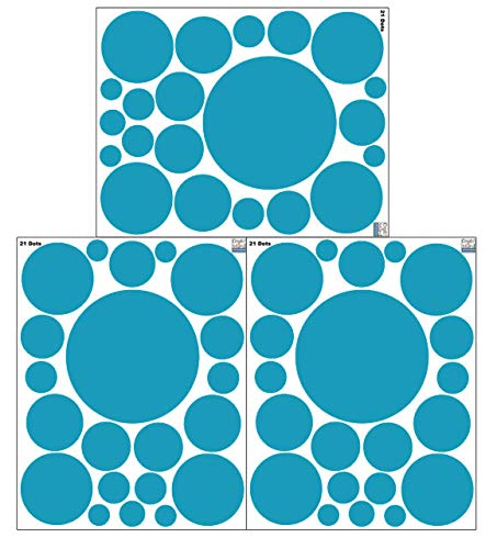 Polka Dot Wall Decals (63) Girls Room Wall Decor Stickers, Wall Dots, Vinyl Circle Peel & Stick Diy Bedroom, Playroom, Kids Room, Baby Nursery Toddler To Teen Bedroom Decoration Gift 3"-6.5" (Teal) #TOP5