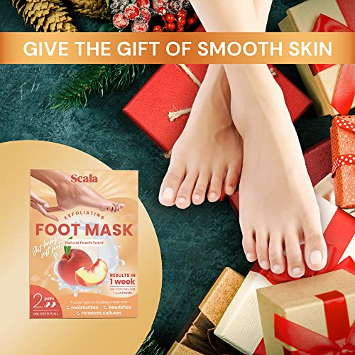 Scala Foot Peel Mask Treatment (2 Pack) Dead Skin Remover For Feet, Dry Cracked Feet, Exfoliator Gel Fixes Cracked Heels, Peeling Reveals Baby Soft Smooth Skin, Peach - Birthday Gifts For Women #TOP1