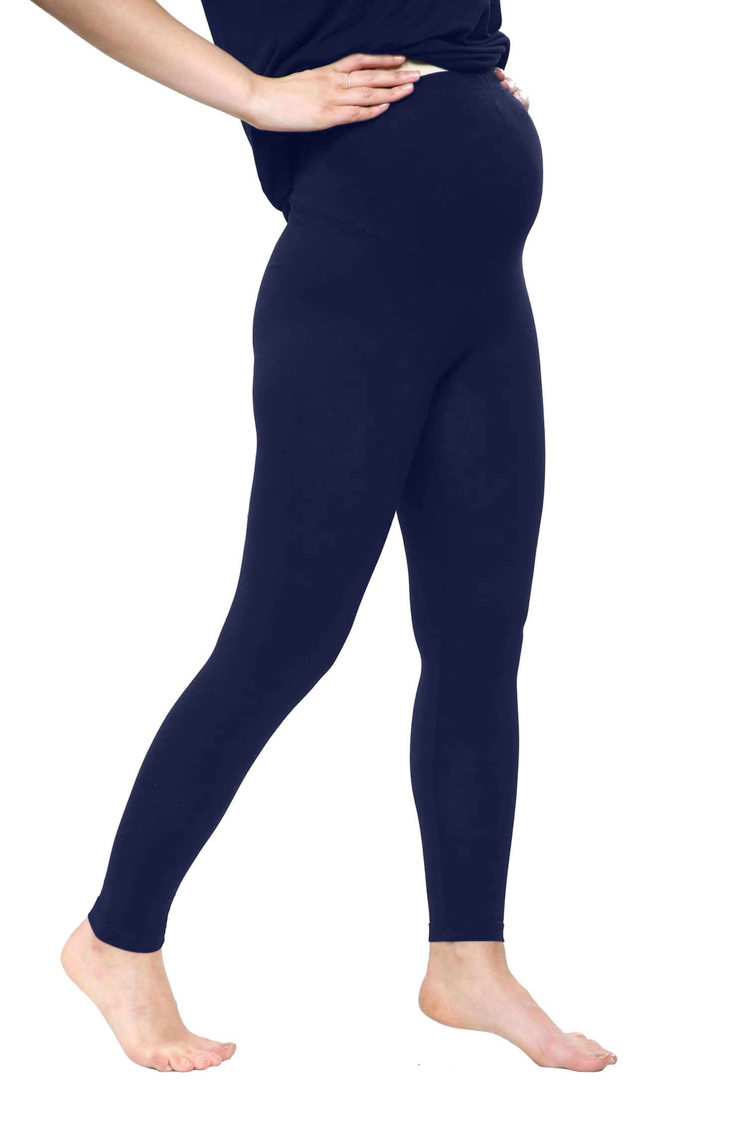 Fairy Trendz Ltd Women's Navy Maternity Cotton Leggings And Over Bump, Elastic Waisted - Pregnancy Yoga, Super Stretchy Ankle Length Pant ( Uk 20)