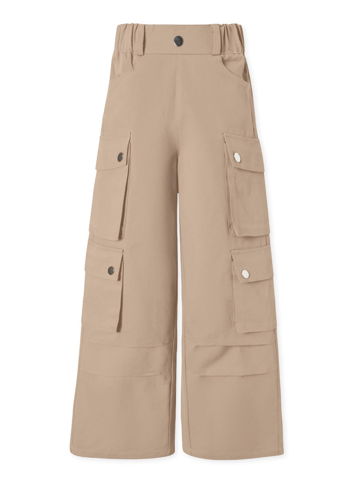 Cromoncent Girls' Cargo Baggy Pants Elastic Waist Pants, 3-14 Years