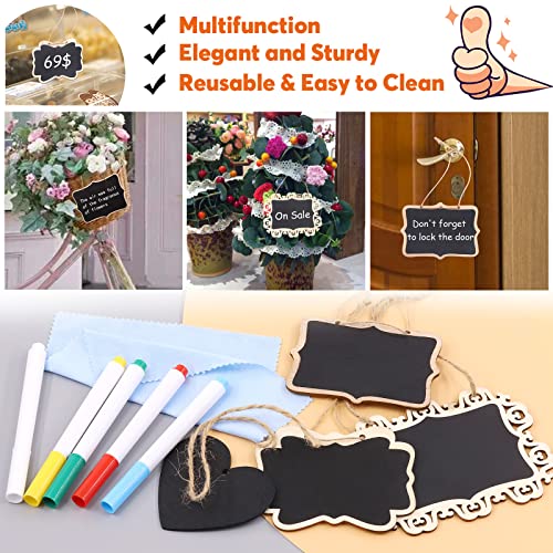 Rustark 42Pcs Black Small Chalkboard Tags With String Hanging Wooden Chalkboard Signs 3.5 X 2.5 Inch Mini Blackboard Tags With Liquid Chalk Marker Massage Board Tags #TOP6