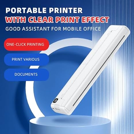 Portable Thermal Printer A4 Mini Thermal Printer 200dpi Inkless Printer Bluetooth Rechargeable Printer for Office