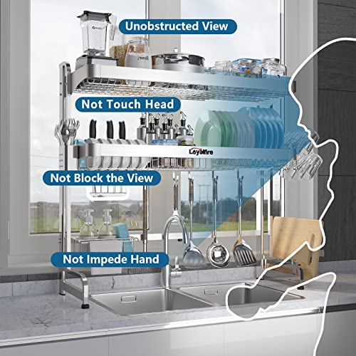Over Sink Dish Drying Rack, 3 Tier Adjustable Length (20.87'~37.6') Full Stainless Steel Large Storage Kitchen, Expandable Shelf Rack with Utensil Holder, Cup Hanging Set 5 Over Sink Dish Drying Rack, 3 Tier Adjustable Length (20.87'~37.6') Full Stainless Steel Large Storage Kitchen, Expandable Shelf Rack with Utensil Holder, Cup Hanging Set - Image 3
