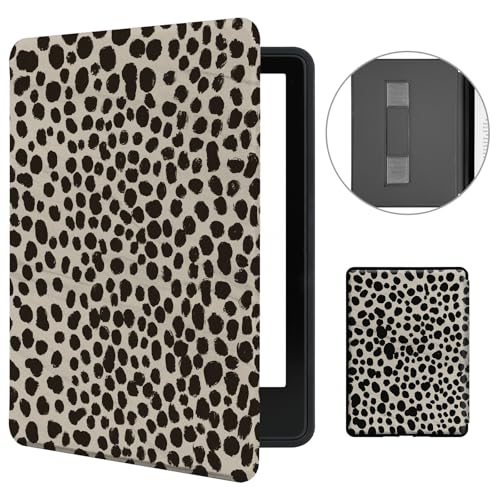MOROCK Case for All-New 6 Kindle(11th Generation 2024/2022 Release Model No.RS23CV/C2V2L3) Slim and Lightweight PU Leather Cover with Hand Strap Auto Wake/Sleep Khaki Leopard Print