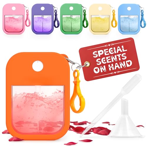 6Pcs Empty Travel Size Perfume Refill Bottle 1.28 oz – Refillable Perfume Bottle Travel Size for Purse with Colorful Silicone Case & Keychain, TSA-Compliant, Atomizer Great as Valentines Day Gift Idea