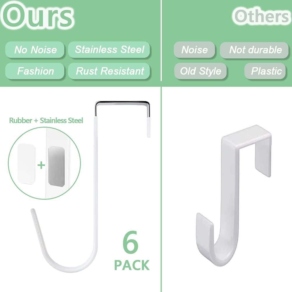 Over Door Hooks 6-Pack Stainless Steel The Door Hanging Hook with Soft Rubber Surface Prevent Scratches, for Bathroom, Bedroom, Kitchen, Towels, Clothes, Shoes Bag, Hats, Coats (White) : Industrial & Scientific