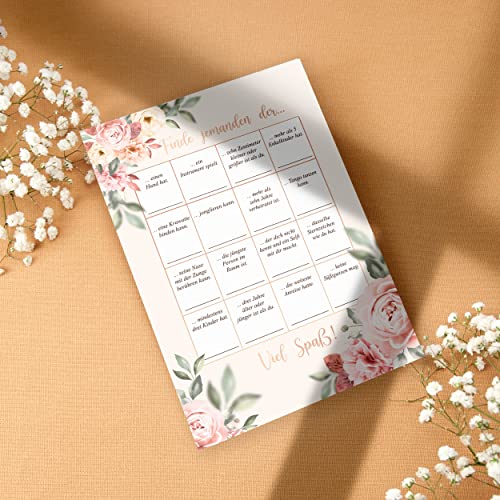 50x Bingo Karten Party Geburtstags Geburtstag Jubiläum Hochzeitsbingo Hochzeit rosa Rosen Gold witziges Hochzeitsspiel Hochzeitsspiele für Gäste Brautpaar Spiel Hochzeitsdekoration Hochzeitsfeier