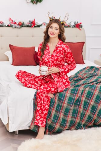 Image of Ekouaer Women's Classic Button Down Long Satin Silk Pajama Set