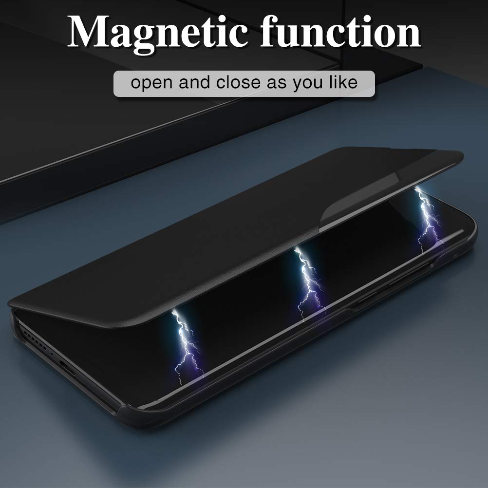 Carcasa para Samsung Galaxy S10 Plus de piel magnética Clear View Funda con tapa para Galaxy S10 Plus, carcasa 360 antigolpes, antiarañazos, función atril para Samsung S10 Plus, color negro