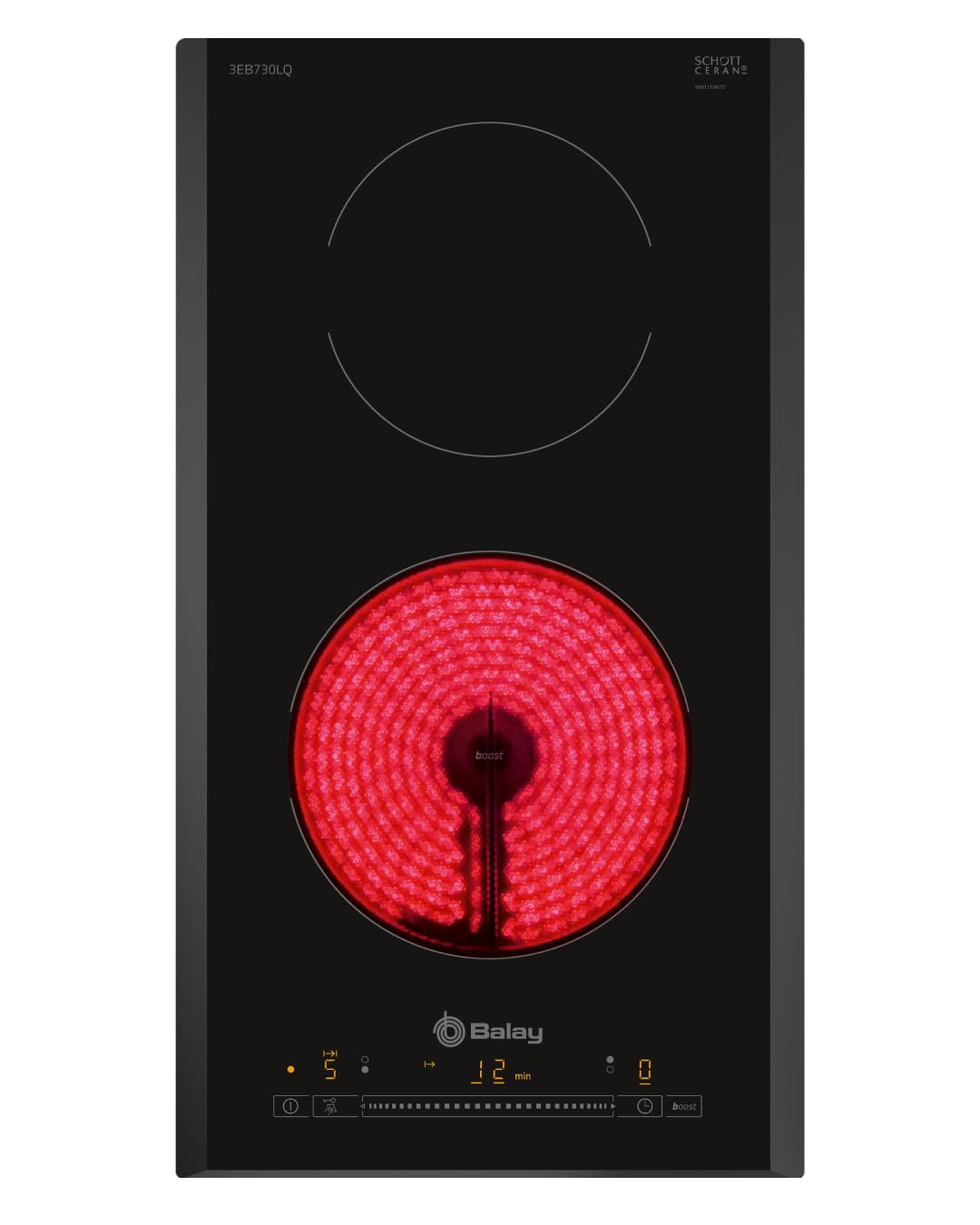 Balay - Placa vitrocerámica, 30 cm, Control Deslizante 17 niveles, Programación de tiempo de cocción, 2 zonas, Boost, 3EB730LQ