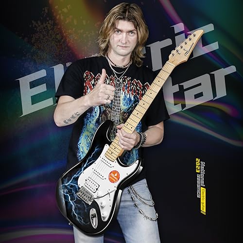 Image of Electric Guitar Beginner Kits, 6 Strings 39 Inch Solid Body Guitarra Electricar Set for Adults With Gig Bag, Strap, Tremolo Arm, Cable & Picks MS100 (Lightning Blue)
