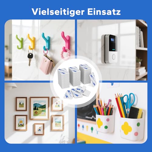 HOMMAND Doppelseitig Extra Stark, 50 Stück 3M Schaumstoff Klebepads, Wasserfeste Montagepads für Zuhause Büro Auto Schule, Doppelseitige Klebepads Rechteckig, Weiß