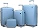 Suprills 4-Piece Luggage Set - Lightweight PP Shell Trolley Case with TSA Lock, Cabin Suitcase, 20" 24" 28" Suitcases, 14" Beauty Case, 360° (Light Blue)