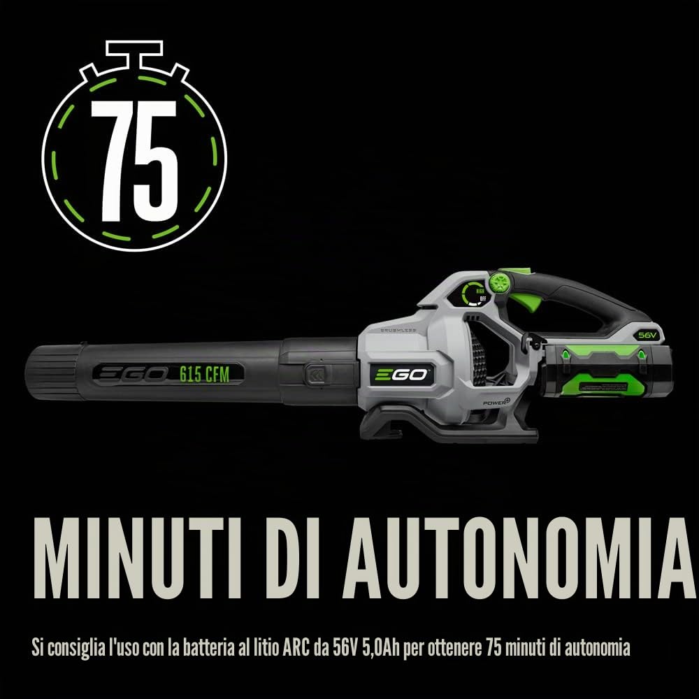 EGO Power+ LB6150 615 CFM, soffiatore per foglie a velocità variabile 56 Volt agli ioni di litio, batteria e caricabatterie non inclusi, nero