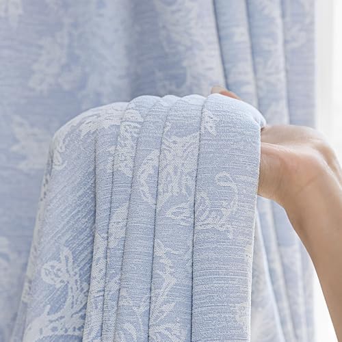 FMFUNCTEX Blue Floral Jacquard Blackout Curtains 72 Inches Long for Bedroom, Scroll Flower Chenille Farmhouse Curtains for Living Room Darkening Thermal Insulated Grommet Window Drapes 2 Panels by FMFUNCTEX - Image 7