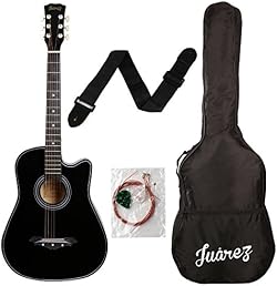 Juârez Acoustic Guitar Kit, JRZ38C/BK 38 Inch Cutaway, 038C with Bag, Strings, Pick and Strap, Black