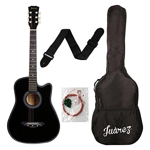 Juârez Acoustic Guitar, 38 Inch Cutaway, 038C with Bag, Strings, Pick and Strap, Black