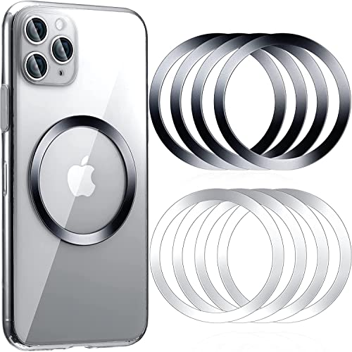 8 Pieces Magnetic Wireless Car Charger Metal Rings with Sticker Universal Metal Rings Black and Silver