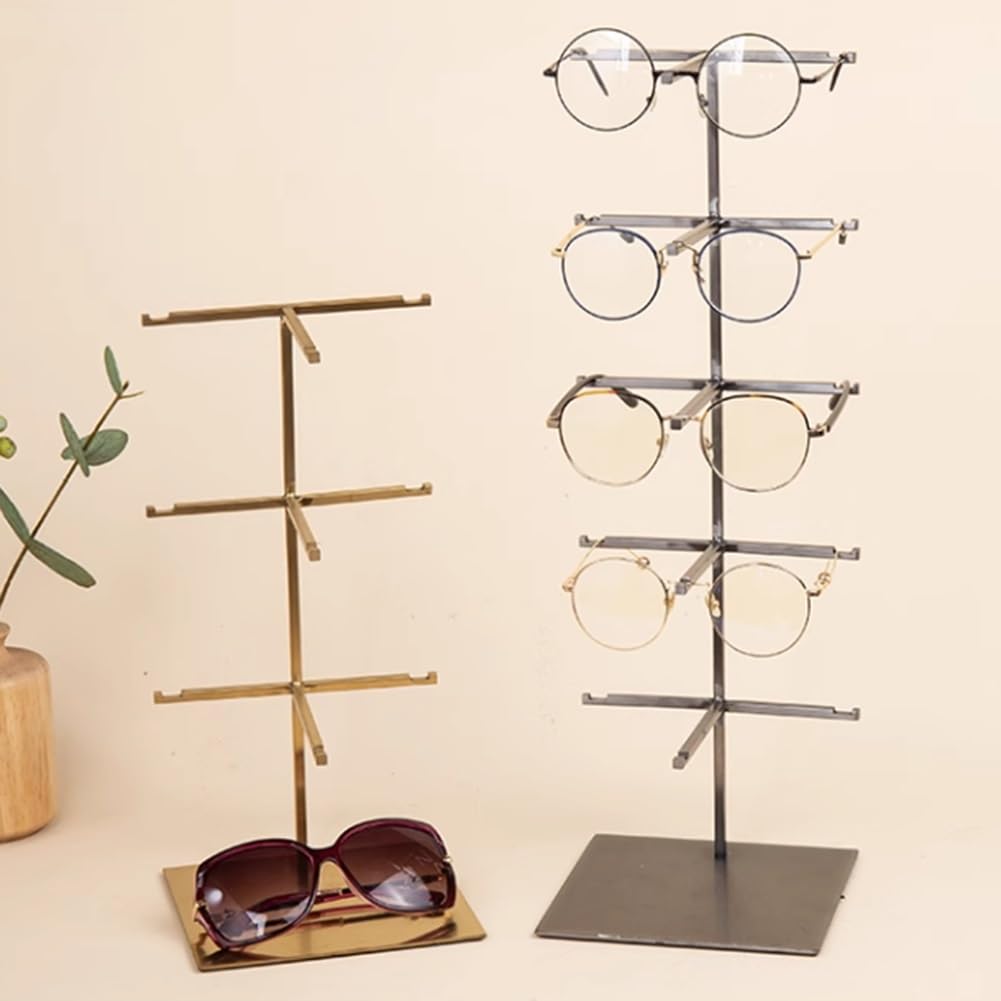 Espositore Moderno per Occhiali da Sole in Metallo Dorato A 5 Ripiani, Organizer per Occhiali da Sole, Portaocchiali da Vista per Tavolo, Scrivania, Bancone, Cassettiera,Silver