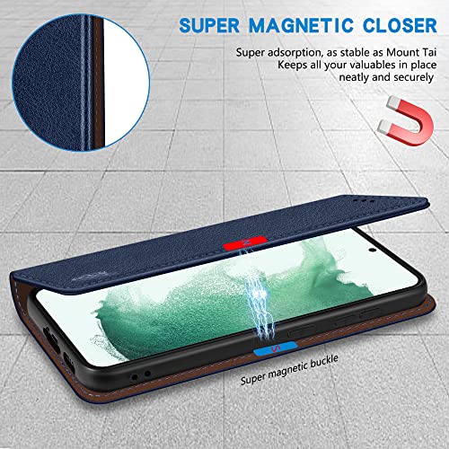 Image of ZZXX Samsung Galaxy S22 Plus 5G Wallet Case, Blue- RFID Blocking, Card Slot, Magnetic Leather Flip Protective Phone Case (6.6 inch)