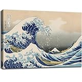 The Great Wave off Kanagawa by Katsushika Hoki. Canvas Wall Art Abstract Seascape Pictures Paintings for Living Room Home Decorations Large Modern Stretched and Framed Sea Art