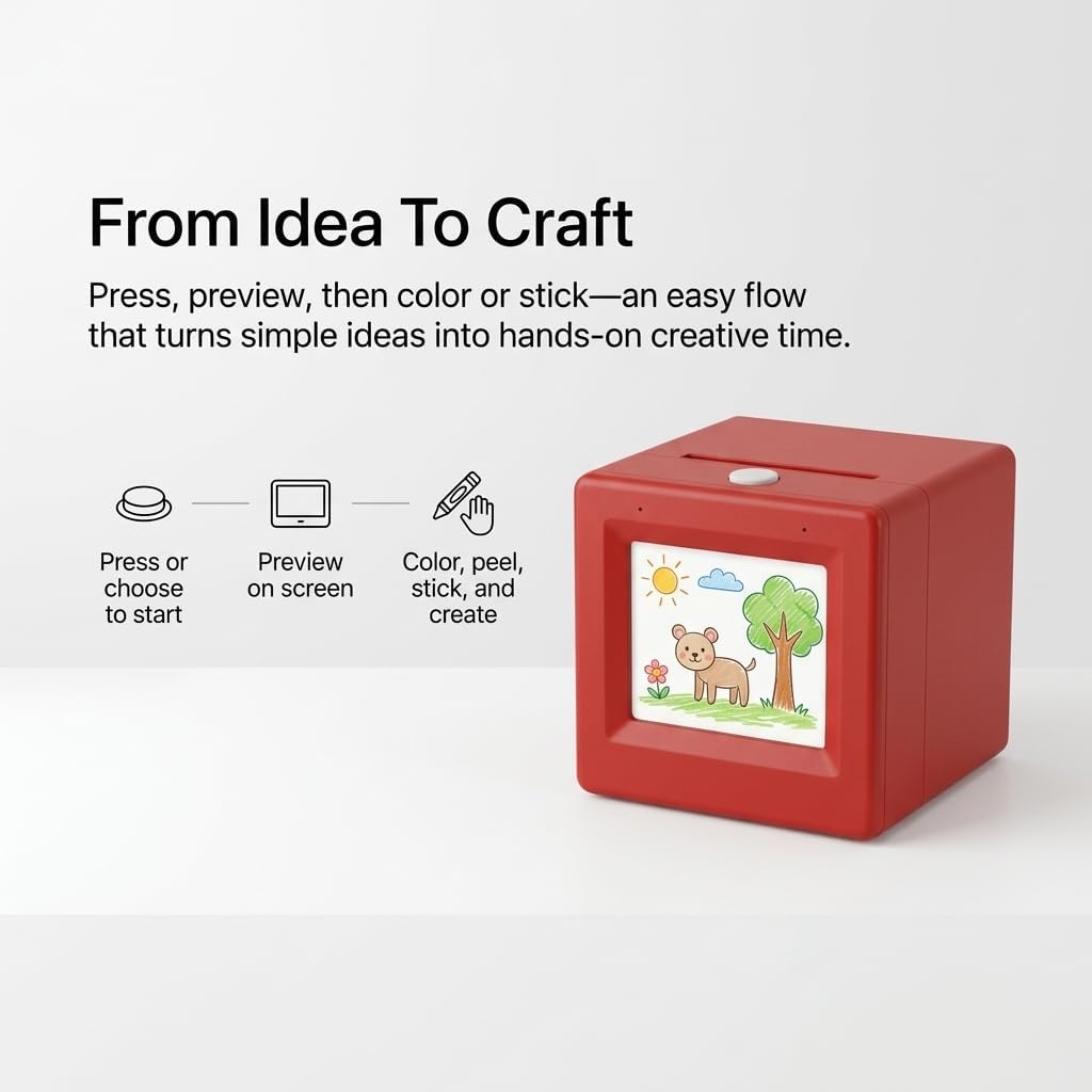 Kids Sticker Printer, Mini Sticker Maker for Kids, Inkless Thermal Sticker Printer with Screen Preview, Portable Wireless Mini Printer for Coloring, DIY Crafts, Peel & Stick Creative Play