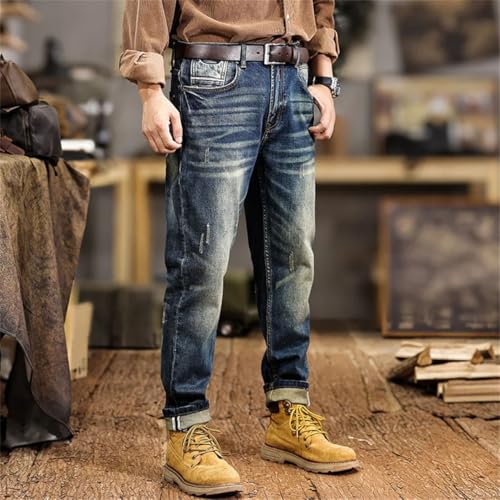 Men's High Street Vintage Jeans Slim Straight Casual Pants4