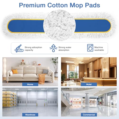 Image of CLDREAM 48 inch Large Commercial Industrial Dust Mop for Floor Cleaning | 2 Washable Cotton Mops Pads /Wet Dry Floor Duster Broom for Hardwood Floors Marble Laminate Tile Concrete Garage /Blue